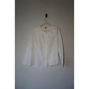 H&M Divided‎ Cotton Button Down Shirt Ruffle Whimsical Cottagecore White Large